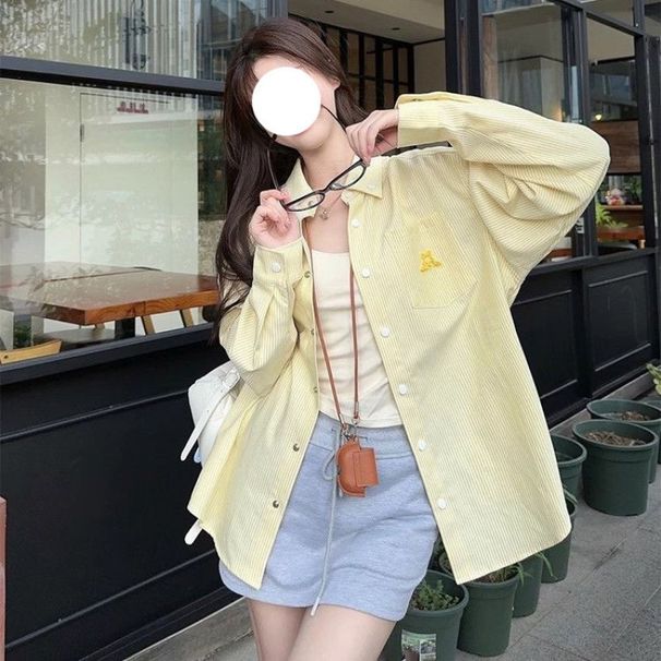 Korean-Style Outerwear: Long-Sleeved Cardigan With Sun Protection, Women's Early Spring Towel, Embroidered Stripes, Loos_ecoleips.com