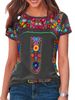 2023 Summer European And American Foreign Trade New Women's Clothing Bohemian Print Round Neck Short Sleeve T-Shirt Top_ecoleips.com