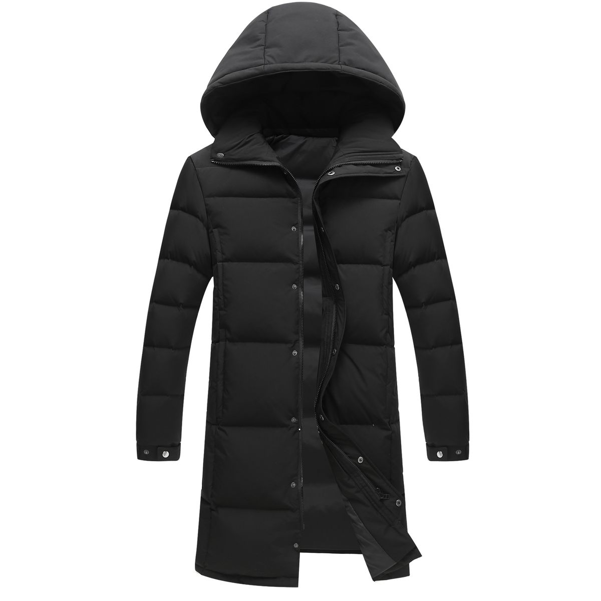 Knee-Length Thermal Parka For Men – Windproof Hooded Winter Coat With Duck Down Fill (S-5XL, Slim Fit, Multi-Pocket Design, Unisex Black/White)_ecoleips.com