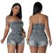 Women's Slim-Fit Denim Jumpsuit – Stretchy Tube Top Romper With Adjustable Straps (Blue-Gray, S-2XL)_ecoleips.com