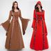 Voya Foreign Trade European American Medieval Retro Hooded Dress With Square Collar, Tie, Bell Sleeves, And Large Hem Skirt_ecoleips.com