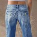 Women's Relaxed Fit Straight Leg Jeans With Vintage Wash, Medium Blue Stretchy Comfort Denim Trousers For Everyday Wear_ecoleips.com