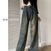 Fleece-Lined Cement Gray Vintage Pleated Wide-Leg Jeans For Women High Waist Loose Slimming Autumn Winter Petite_ecoleips.com