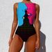 Women's Clothing abstract pattern printed swimsuit female INS style backless sexy _ecoleips.com
