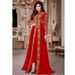 Women's Clothing Fashion Stand Collar Lace Chiffon Dress Retro Long Sleeve Lace Patchwork Waist Long Skirt_ecoleips.com
