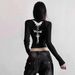 Women's Slim Fit Long Sleeve T-Shirt With Retro Back Print - Stretchy Polyester Casual Top For Streetwear & Daily Wear_ecoleips.com