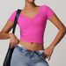 Women's Clothing Sanded Breathable Yoga Short Sleeved V Neck Running Sports Fitness T Shirt Top_ecoleips.com