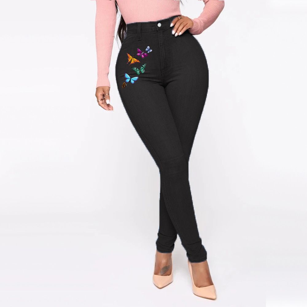 Women's High Waist Printed Jeans Sexy Tight Pants Solid Color Denim For Spring/Autumn Season_ecoleips.com