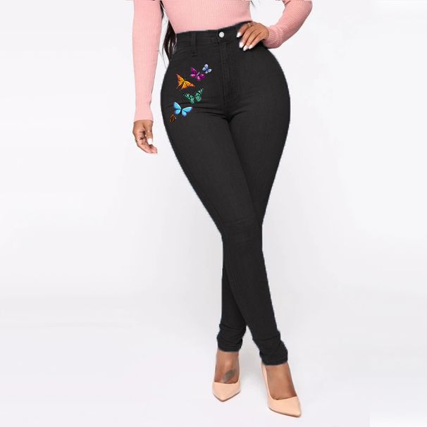 Women's High Waist Printed Jeans Sexy Tight Pants Solid Color Denim For Spring/Autumn Season_ecoleips.com