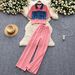 European And American Retro Distressed Set For Women Summer Denim Patchwork Short Sleeve T-Shirt + High Waist Slimming_ecoleips.com