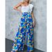 European And American Women's Suit New Fashion Printed Bubble Long-sleeved Shirt Lace-up Wide-leg Pants Two-piece Suit_ecoleips.com