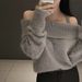 Women's Clothing Chic Off-Shoulder Knit Sweater Women's Fashion Faux Mink Top Loose Fit Long Sleeve Elegant Neck Winter Warm_ecoleips.com