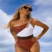 Aria Basics 2024 European And American Swimwear Women Foreign Trade Cross-border One-piece Swimsuit Spliced Bikini_ecoleips.com