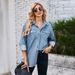 Women's Clothing Washed Raw Edge Denim Long Sleeved Lapel Top_ecoleips.com