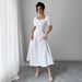 European And American Cro-border 2026 Summer Slim-fit Elegant Women's Jacquard Solid Color Puff Sleeve Square-neck_ecoleips.com