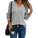 Spring And Autumn Solid Color V-Neck Long Sleeve T-Shirt Women's Fashion Versatile Brushed Pit Strip Knitted Pullover To_ecoleips.com