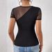 Women's Clothing Spring And Summer New Sexy Solid Color Short Sleeved Mesh Splicing New T Shirt Slim Tops For Women_ecoleips.com