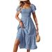 Women's Short-Sleeved Square Neck Floral Dress Spring/Summer New American Style_ecoleips.com