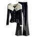 Women’s Clothing Unique Design, Contrast Color Stitching Collar Top, High Waist, Slimming, Slightly Flared Pants, Versatile Two Piece Suit, Trendy_ecoleips.com