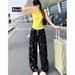Korean Style Women's Printed Straight Leg Casual Pants Summer Sporty Long Oversized Slimming Stylish_ecoleips.com