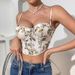 Retro Floral Bustier Top – Lace-Up Corset Style Crop Top With Adjustable Straps (Sheer Mesh, Waist Cinching, Sexy Bralette For Women)_ecoleips.com