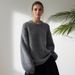Women's Oversized Mohair Blend Sweater – Thick Knit Round Neck Pullover (Acrylic-Polyester, S-XXL) – Grey/Cream/Navy/Camel_ecoleips.com