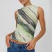 Women's Clothing New Digital Printing Dress Mesh Splicing Chic Pleated Vest Temperament Style Slim Pure Desire Top_ecoleips.com