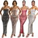 Elegant Solid Color Sleeveless Dress With Rhinestone Detailing For Women - High Waist Long Dress, Office Wear & Evening Party Outfit_ecoleips.com