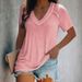 Women's Clothing Hot Sale Trend V Neck Solid Color Women's T Shirt Tops_ecoleips.com