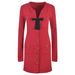 Women's French-Inspired Knitted Dress - Slimming High Waist With Diamond Buttons & Bow Tie (Red, Autumn/Winter Collection)_ecoleips.com