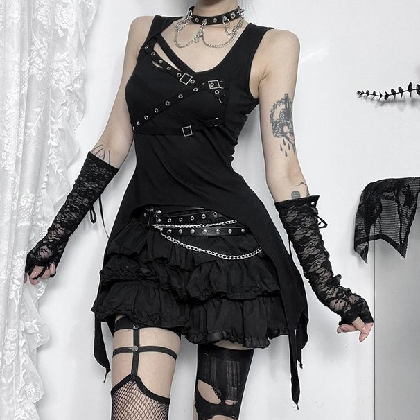 Subculture Women's Irregular Eyelet Vest European American Style Street Fashion Hot Girl Versatile Autumn Top_ecoleips.com