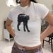 Summer New Trendy Slim Fit Versatile Black Cat Print Short T-Shirt For Women_ecoleips.com
