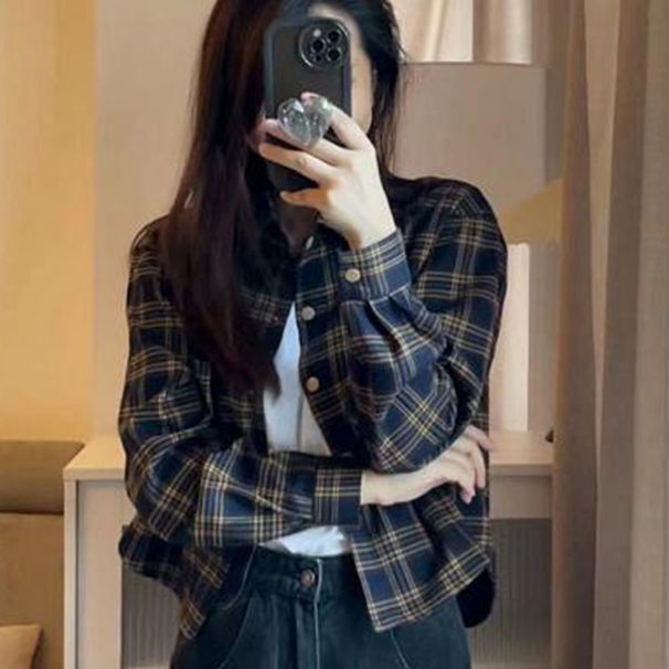 Women's Oversized Plaid Shirt – Long Sleeve Button Down With Vintage Checkered Design, Layering Essential For Casual & Streetwear_ecoleips.com