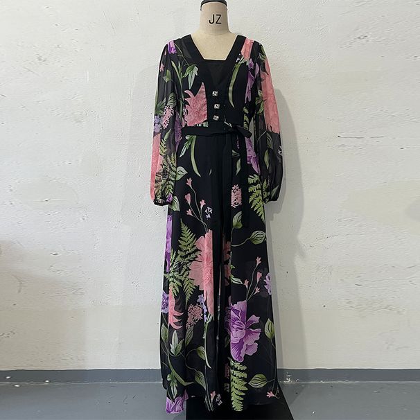 Summer New Women's Long Sleeved Dress Two Piece Set With Camisole - Fashionable Individual Style Design Polyester_ecoleips.com