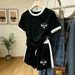 Women's Elegant Letter Print round Neck Tracksuit Short Sleeved Casual Shorts European American Style Cross Border 8010 Pattern_ecoleips.com