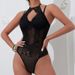 Perspective Hollow Neck Strap Lace Mesh Splicing Street Spice Girl Style Onesie_ecoleips.com