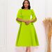 Women's Clothing Elegant Round-Neck Flutter Sleeve A-Line Party Dress | Stretch Fit Formal Midi Dress In Rich Colors_ecoleips.com