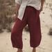 Women's Independent Station Casual Straight Leg Capri Pants Linen Pocket Bottoms_ecoleips.com