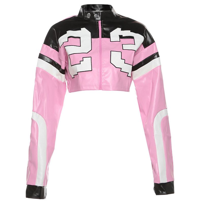 Women's Faux Leather Biker Jacket – Slim-Fit Color-Block Embroidery Jacket (S-XL, 5 Colors)_ecoleips.com