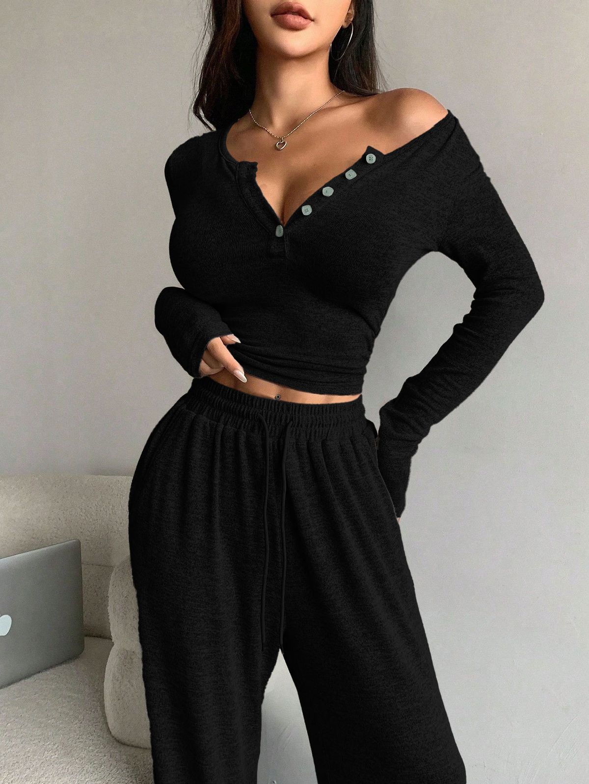 Women's Clothing Women's Trendy Casual V Neck Wide Leg Pocket Trousers Autumn Winter Short Slim Fit Sexy Style Suit_ecoleips.com
