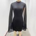 Women's Clothing Round Neck Ribbed Pearl Chiffon Cape Hip Dress For Women_ecoleips.com
