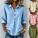 Women's Collared Cotton Linen Button up Top Loose Long Sleeved Shirt Fashionable European American Style_ecoleips.com
