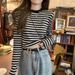 Colorful Striped Long-Sleeve T-Shirt For Women Perfect For Autumn Casual Wear. Slimming Design With Built-In Base Laye_ecoleips.com