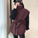Women's Long Vest Coat With Belt Stand Collar Loose Fit Casual Outerwear For Autumn Winter Fashion Trends_ecoleips.com