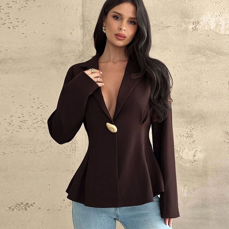 Slim Fit Women's Cardigan Blazer Elegant Fashion Top American Style Black White Long Sleeve Polyester_ecoleips.com