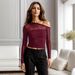 European American Autumn New Foreign Trade Mesh Splicing See-through Off-shoulder Long-sleeve T-shirt, Pure Sexy, Unique_ecoleips.com