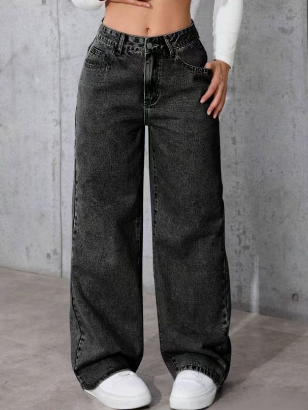 Black Wide Leg Jeans for Women Low Waisted Slimming European American Style Floor Length Jeans Flowing Cross Border E Commerce Item_ecoleips.com
