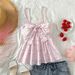 Women's Casual Check Front Bow Camisole Strapless Spring Summer Vacation Top_ecoleips.com