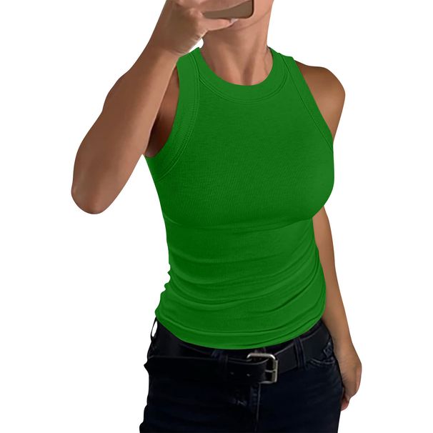 Summer Women's Clothing Ribbed Vest Round Neck Tailored Slim Fit Fit Racerback Top American Style 2026_ecoleips.com