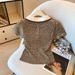 Women's Old Fashion Style Knitted Short Sleeved Top Hollowed Out Chic Design With Inspired Light Luxury Polo Collar_ecoleips.com